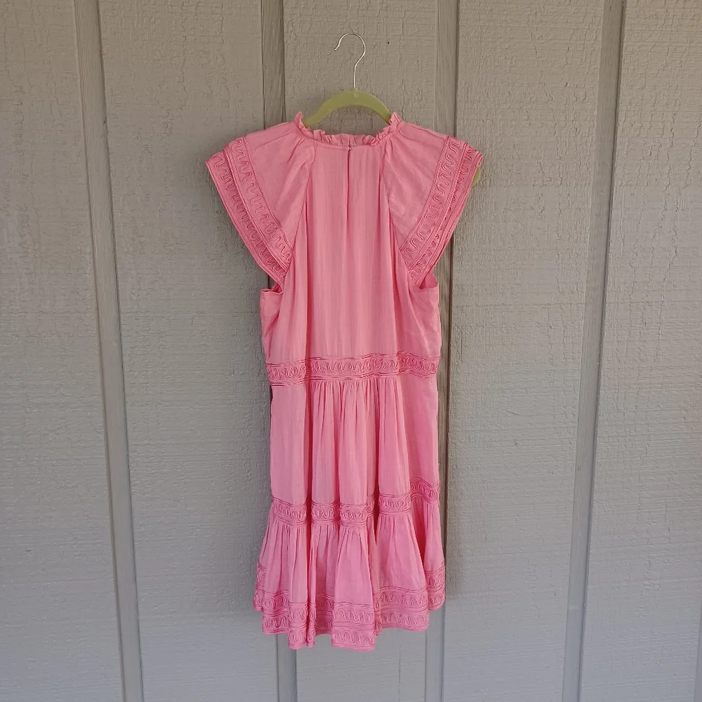 Veronica Beard Keely Tiered Mini Dress Size 4 Women Preppy Ramie In Dark Peony